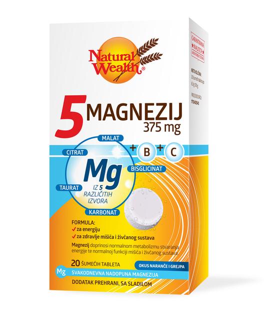 Natural Wealth magnezij 5  375mg+B+C 20 šumećih tablet