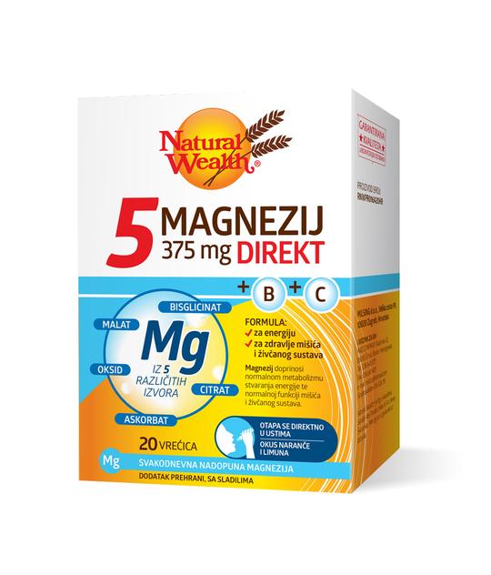 Natural Wealth 5 magnezij 375 mg DIREKT + B +C 20 vrećica