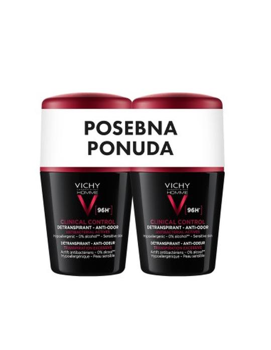 Vichy MEN deo roll-on clinical control 96H DUO 2x50ml PROMO